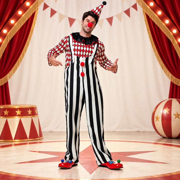 Couples Clown Costume Set Men Women Retro Circus Outfit with Hat