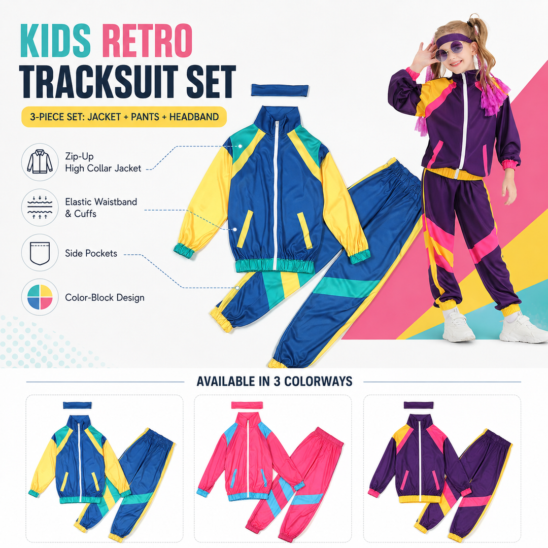 Kids Retro Tracksuit Costume 80s Style Dance Outfit Halloween Costume