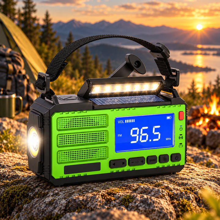 Solar Emergency Radio Digital FM Display LED Light Bar Crank Powerbank
