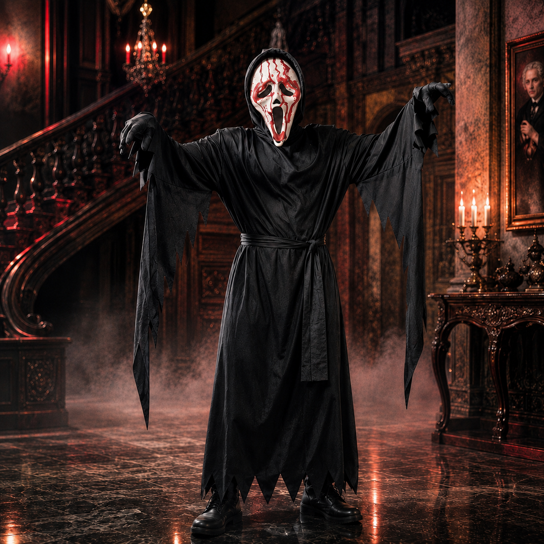 Hooded Robe Halloween Costume with Ghostface Mask and Hood