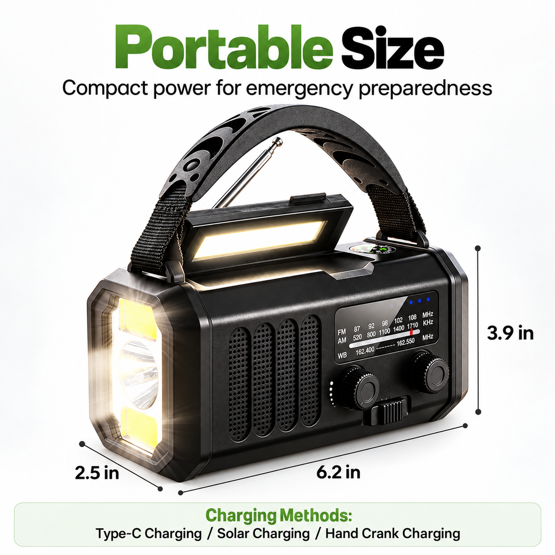 Wind Up Emergency Radio 10000mAh Solar 135lm Flashlight Reading Lamp