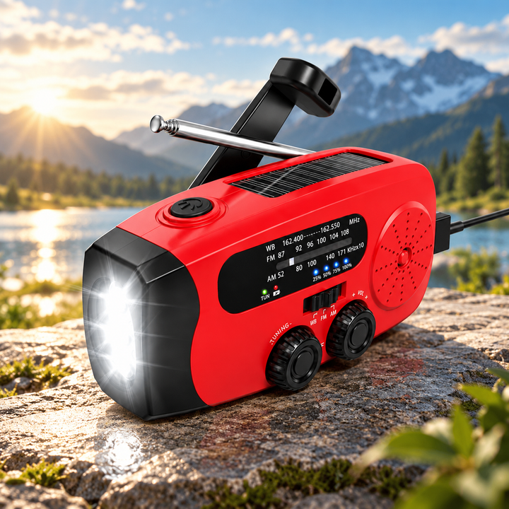Compact Emergency Radio Hand Crank Solar USB C 2000mAh Flashlight SOS