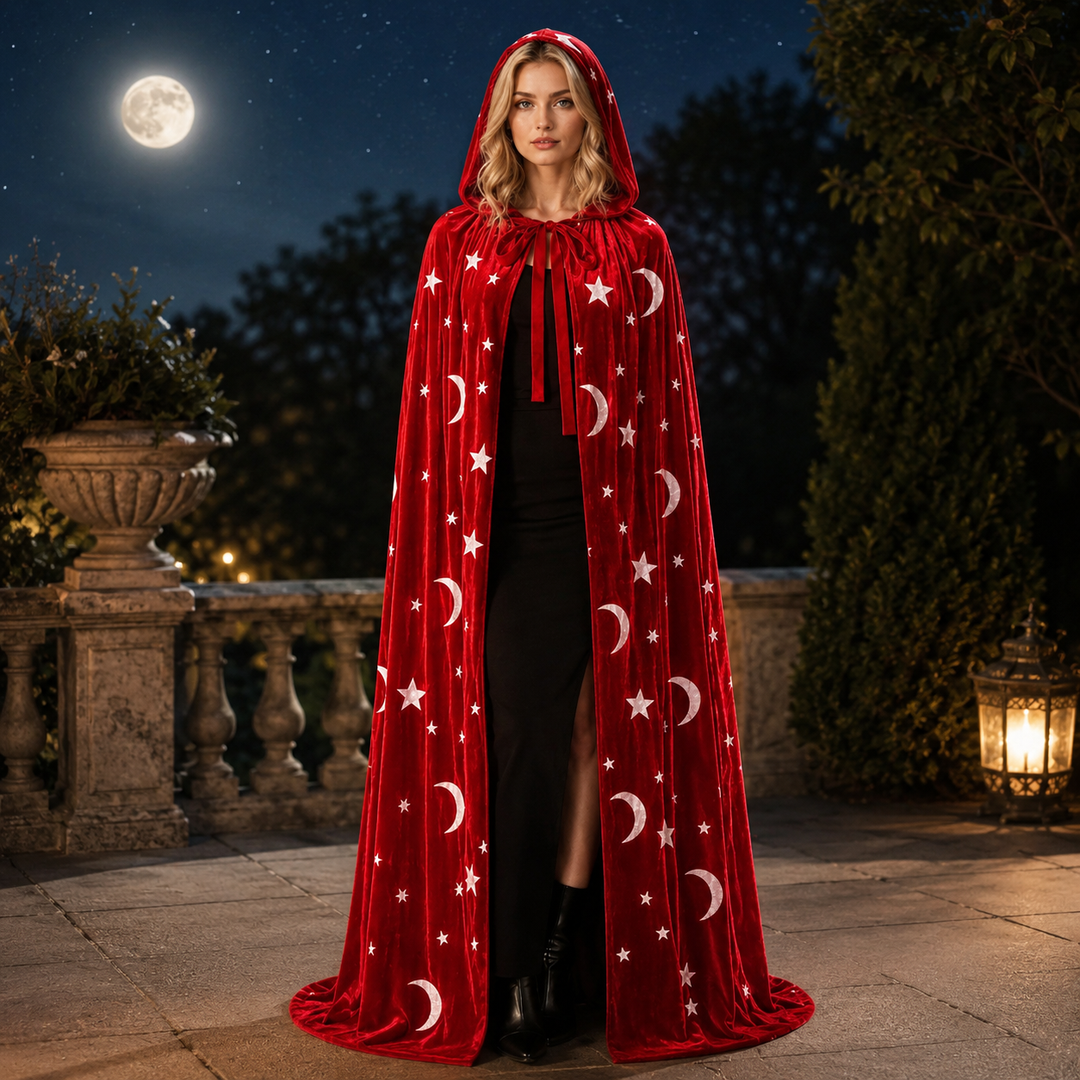 Velvet Cape Wizard Costume Star Moon Halloween Cape