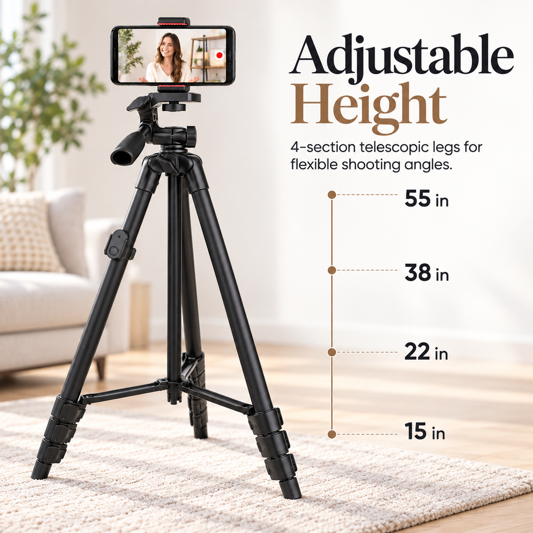 Phone Tripod Selfie Stick with Bluetooth Remote Extendable Stand