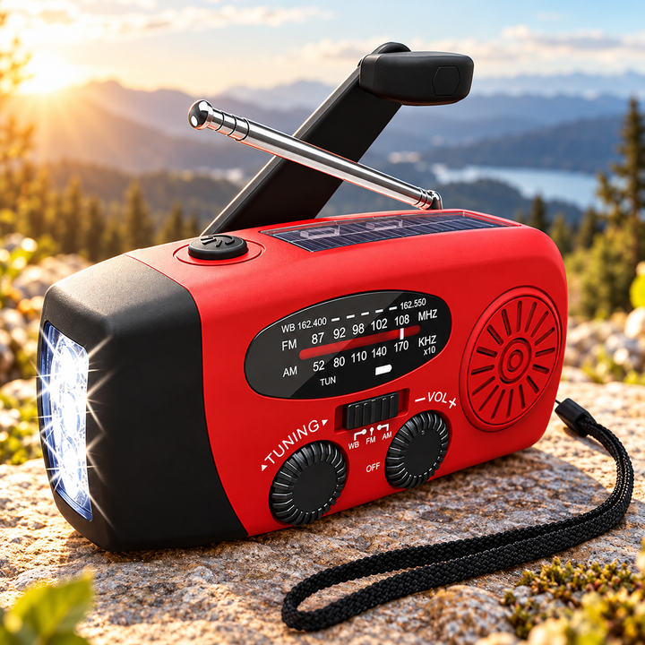 Hand Crank Emergency Radio Solar USB 2000mAh Power Bank LED Flashlight