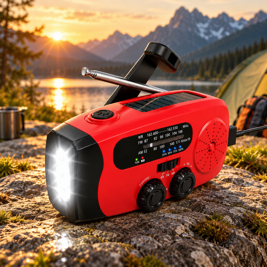 Compact Emergency Radio Hand Crank Solar USB C 2000mAh Flashlight SOS