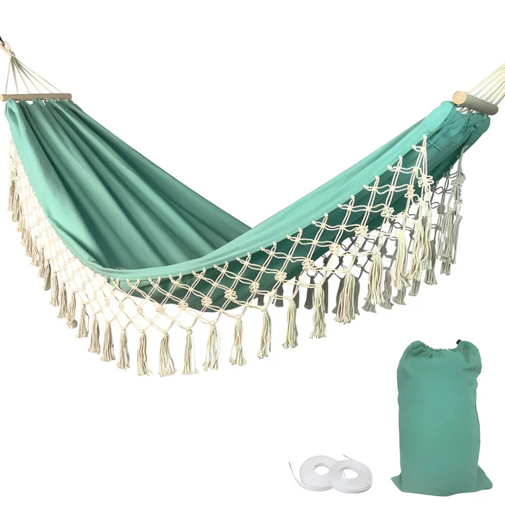 Hammock with Wooden Spreader Bars Indoor Outdoor Hanging Bed