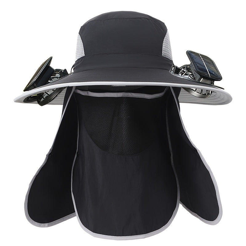 Outdoor Fishing Hat with Two Solar Fans, Removable Sunshade, USB Charging