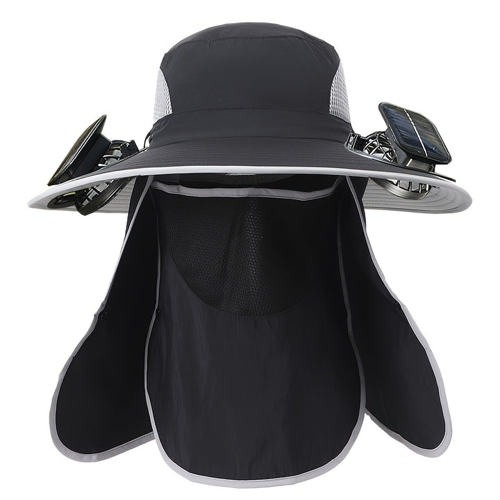 Outdoor Fishing Hat with Two Solar Fans, Removable Sunshade, USB Charging