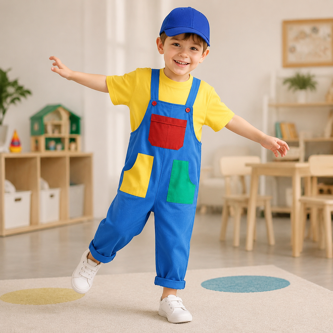 Kids Costume Overalls Set with Cap for Video Game Character