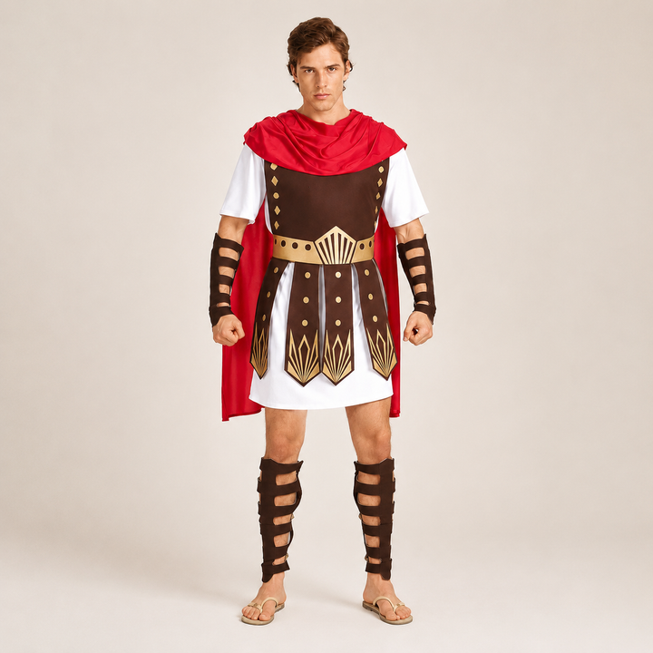 Roman Gladiator Warrior Costume with Cape for Men and Women