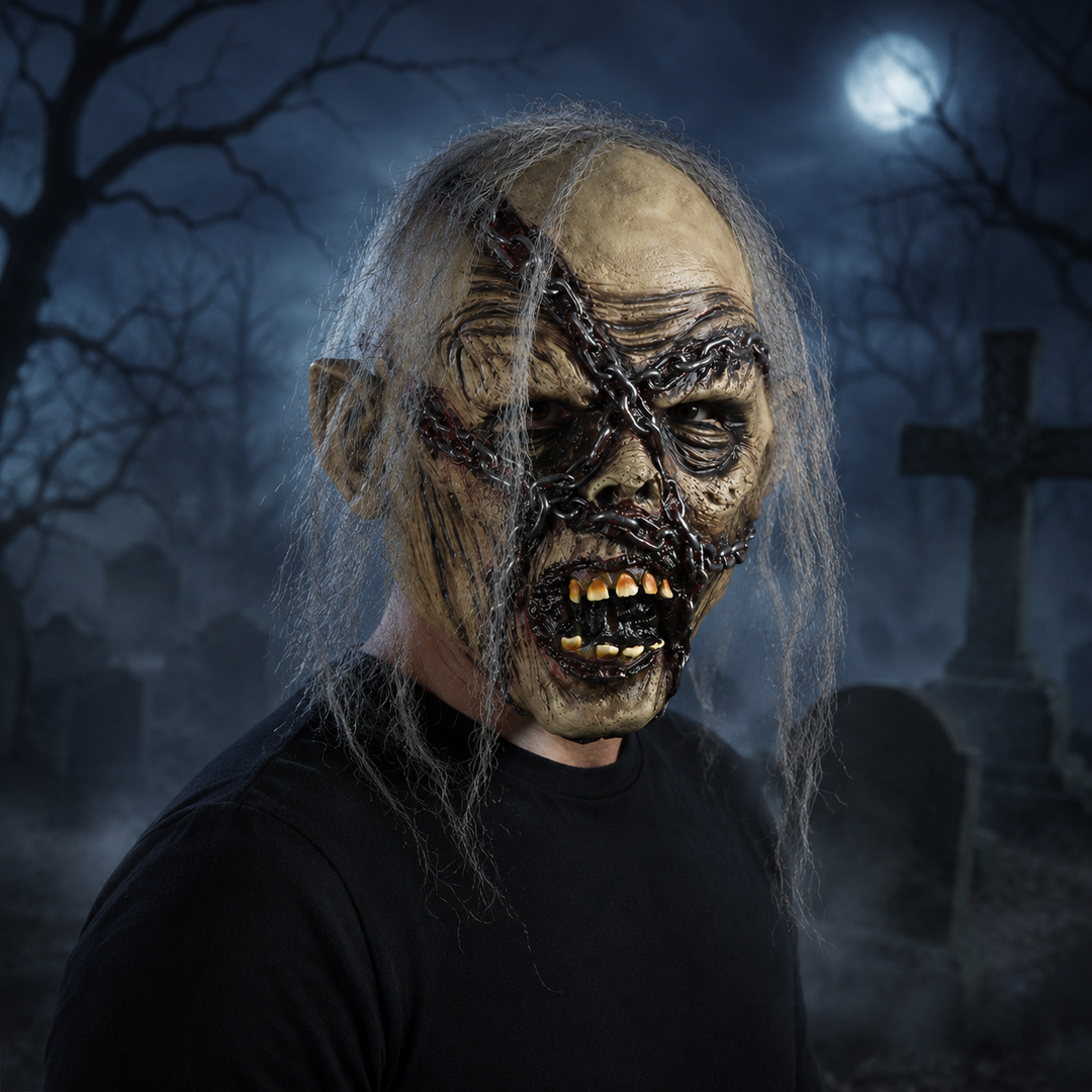 Zombie Latex Mask Halloween Costume Mask with Chain Face Design