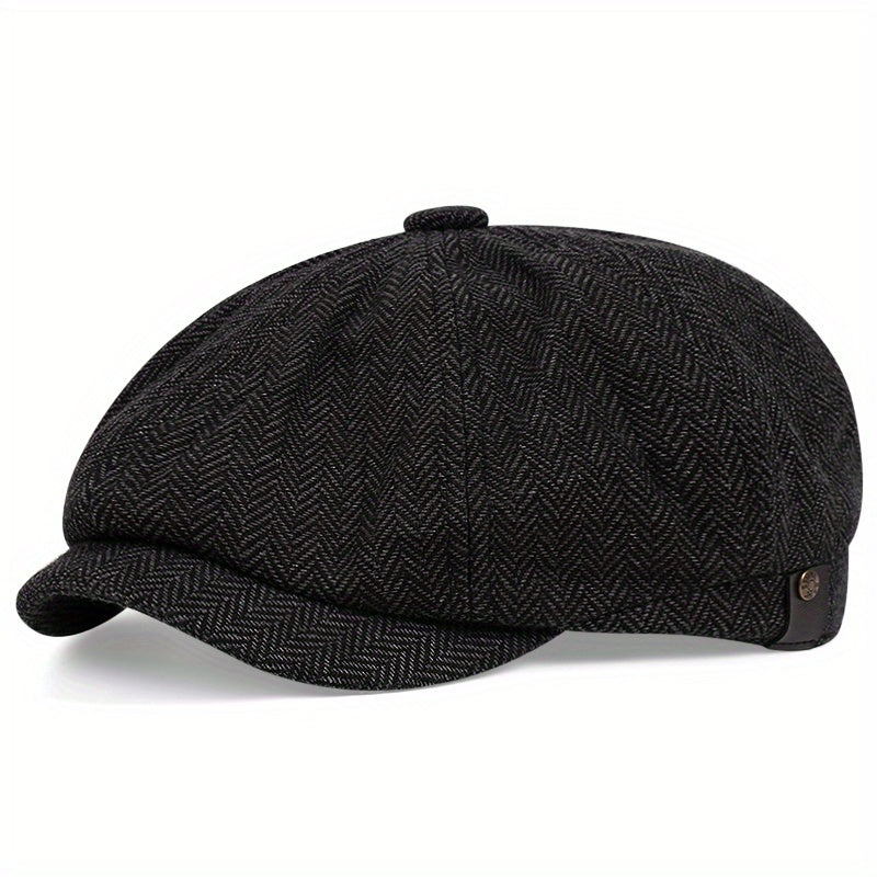 Eight Panel Herringbone Tweed Cap Casual Striped Hat