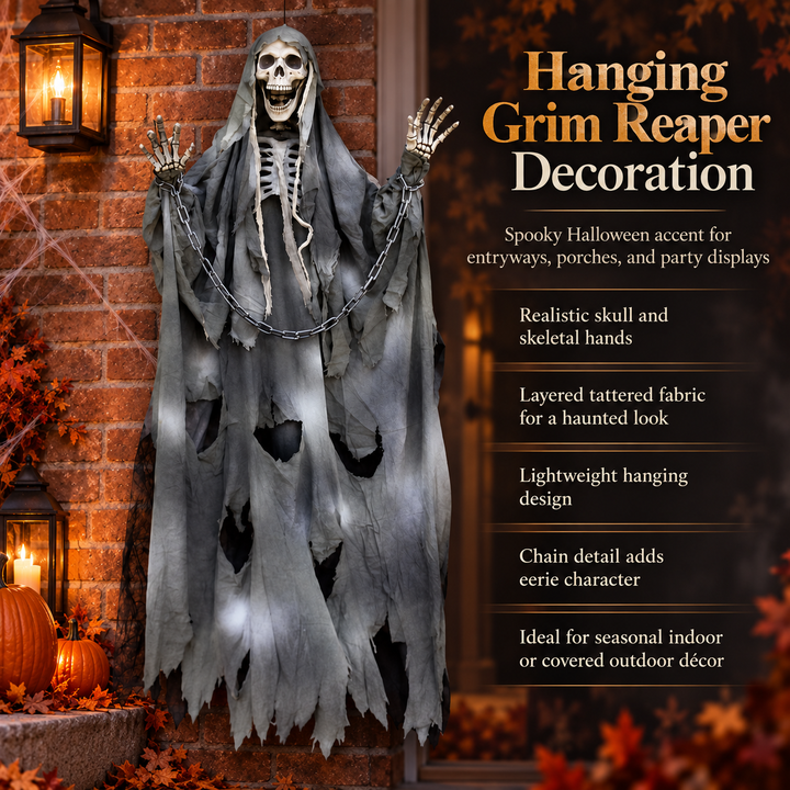Hanging Skeleton Reaper Halloween Prop Haunted House Decoration