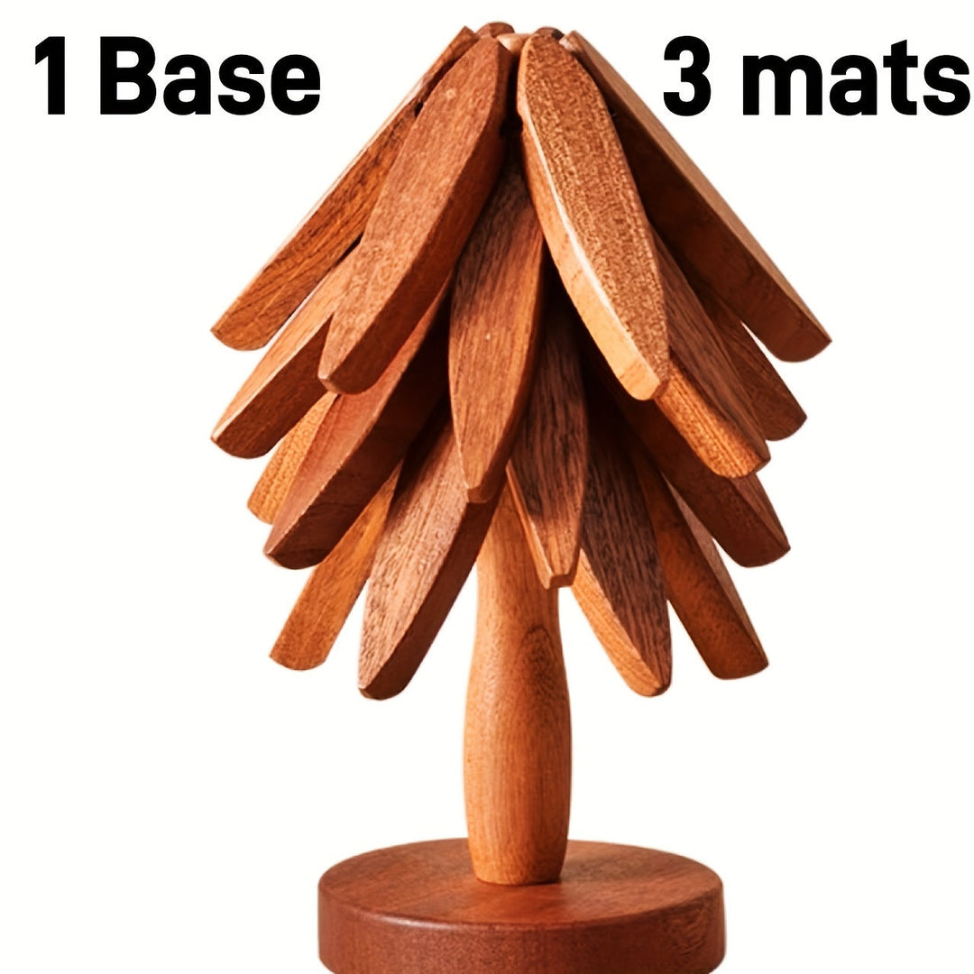 Wood Round Trivets Set with Decorative Tree-Shaped Stand