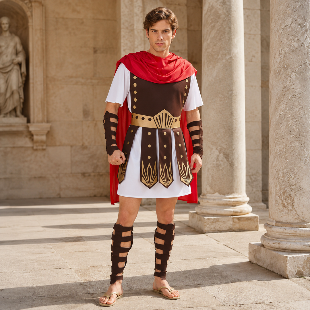 Roman Gladiator Warrior Costume with Cape for Men and Women