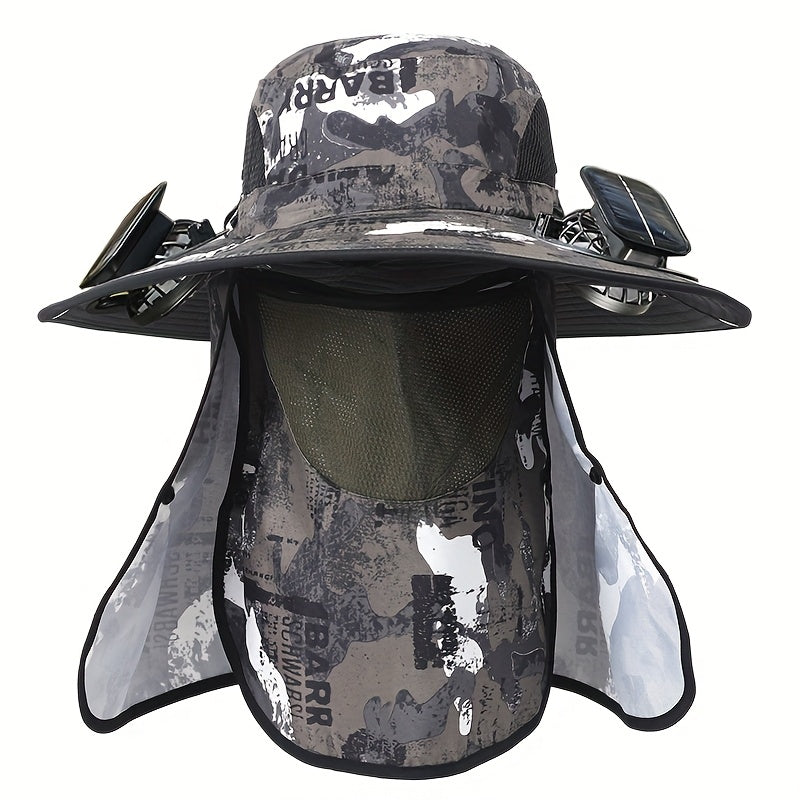 Outdoor Fishing Hat with Two Solar Fans, Removable Sunshade, USB Charging