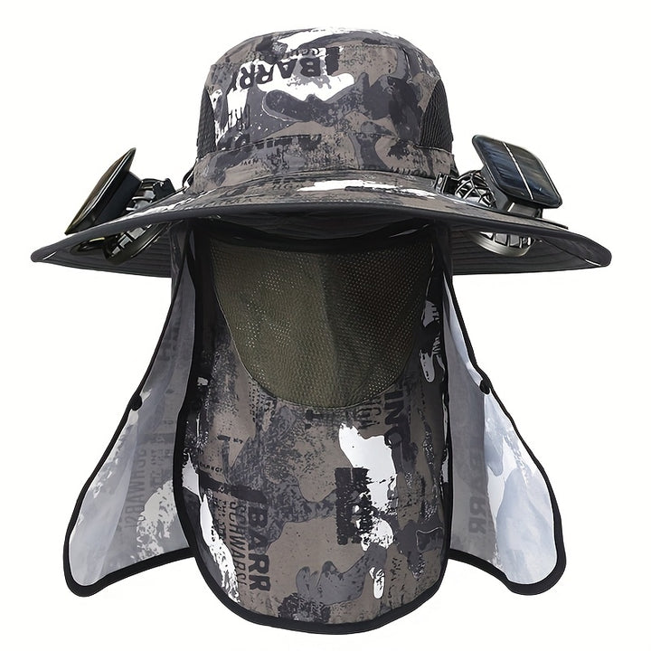 Outdoor Fishing Hat with Two Solar Fans, Removable Sunshade, USB Charging