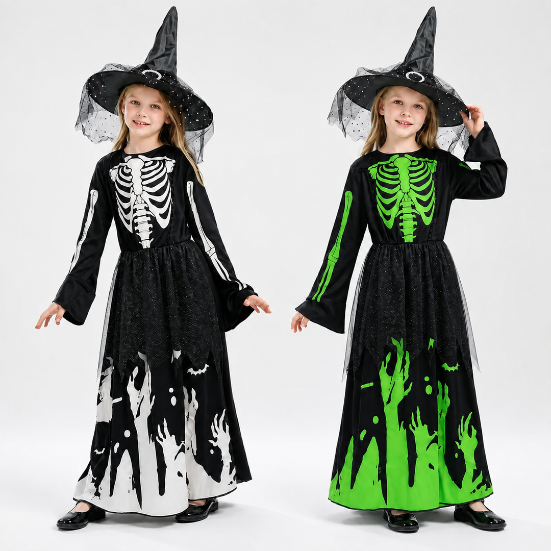 Witch Skeleton Glow in the Dark Kids Halloween Costume Dress