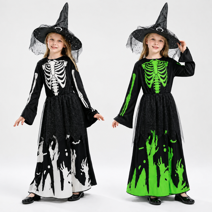 Witch Skeleton Glow in the Dark Kids Halloween Costume Dress