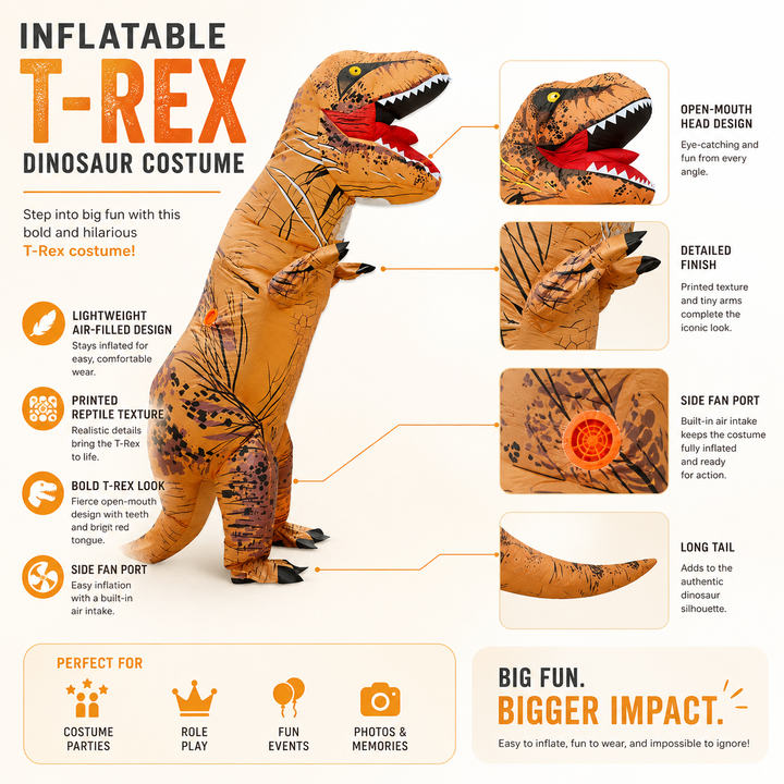 Inflatable T-Rex Dinosaur Costume Adult Halloween Outfit