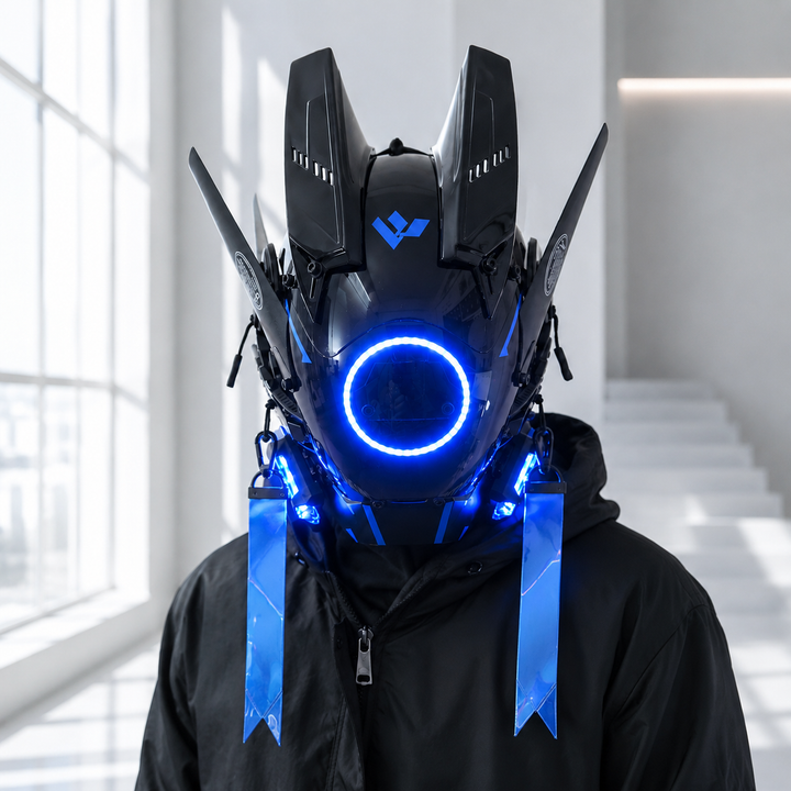 LED Light-Up Cyberpunk Helmet Mask for Festival Rave Costume