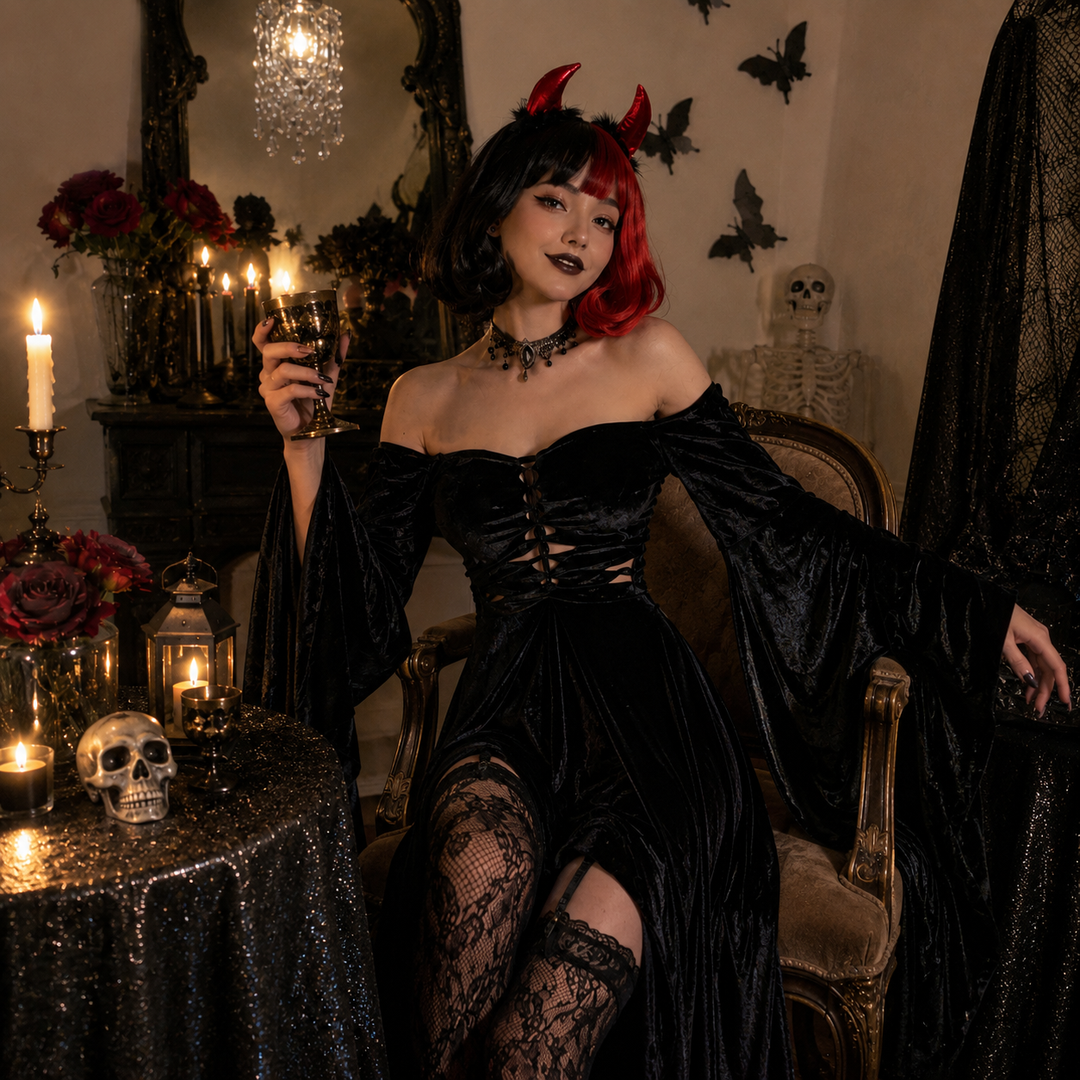 Womens Gothic Witch Halloween Vampire Grim Reaper Long Dress Costume Set