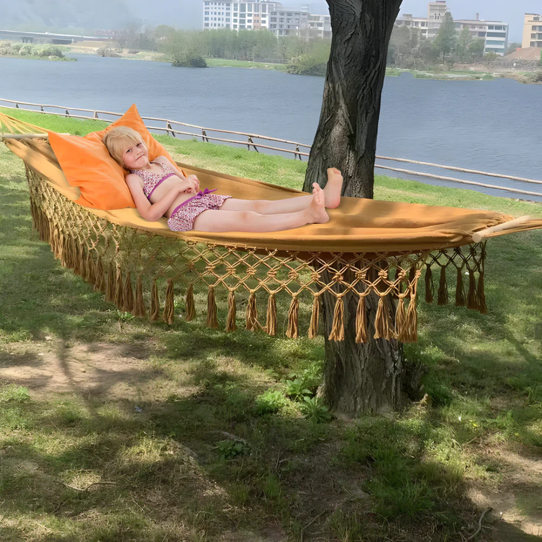 Hammock with Wooden Spreader Bars Indoor Outdoor Hanging Bed