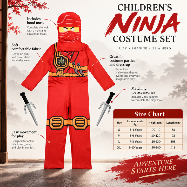 Boys Ninja Warrior Costume Set with Sai Weapons Halloween Dress Up