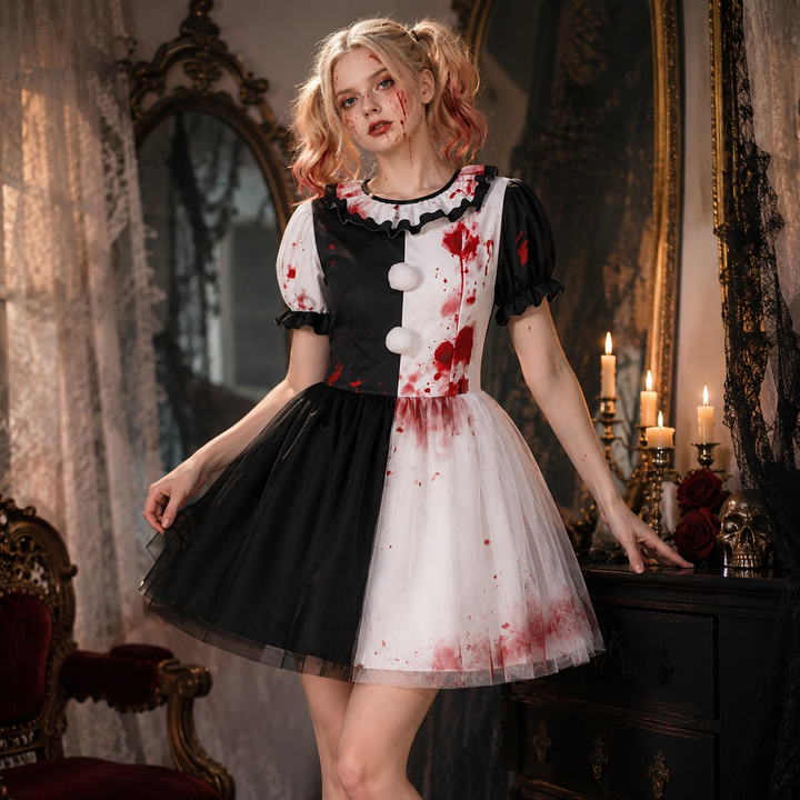 Harlequin Clown Dress Costume Women Halloween Party Outfit