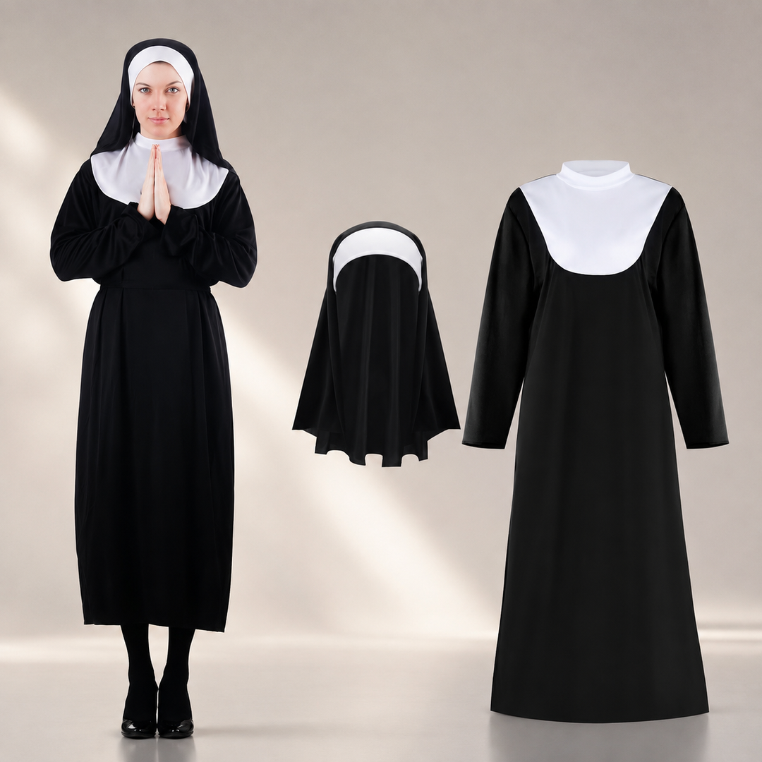 Nun Costume with Headscarf Religious Halloween Costume Set