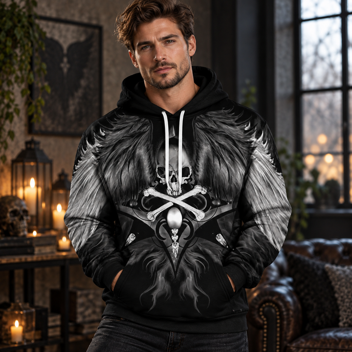 Couple Hooded Sweatshirt Baseball Jacket with Skull Print Halloween Design