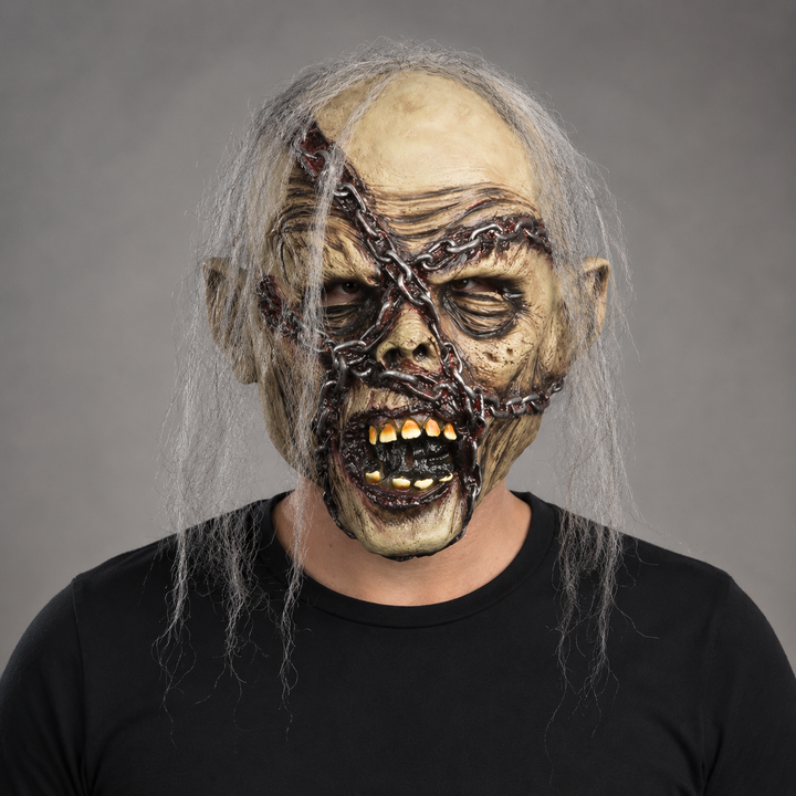 Zombie Latex Mask Halloween Costume Mask with Chain Face Design
