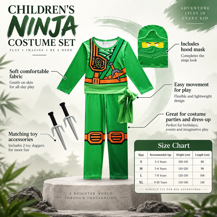 Boys Ninja Warrior Costume Set with Sai Weapons Halloween Dress Up