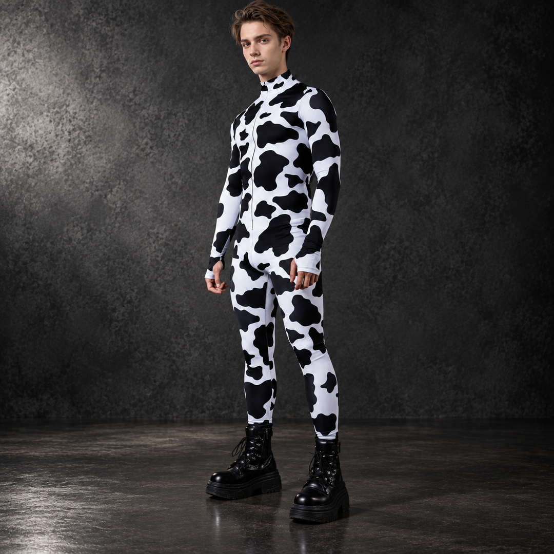 Couples Cow Print Zentai Suit Full Body Spandex Bodysuit Cosplay