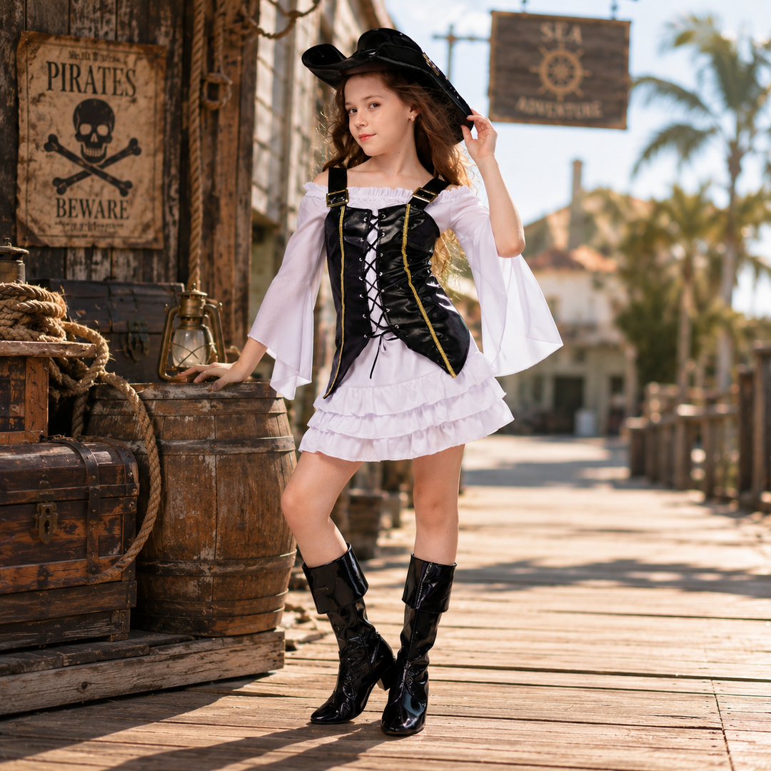 Girls Pirate Captain Costume Dress Kids Halloween Cosplay Outfit