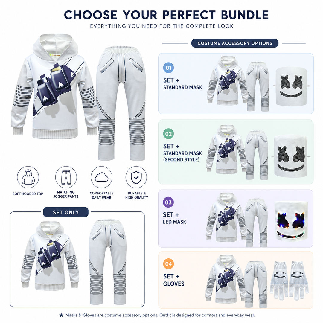 Kids DJ Costume Set Hoodie Joggers Mask