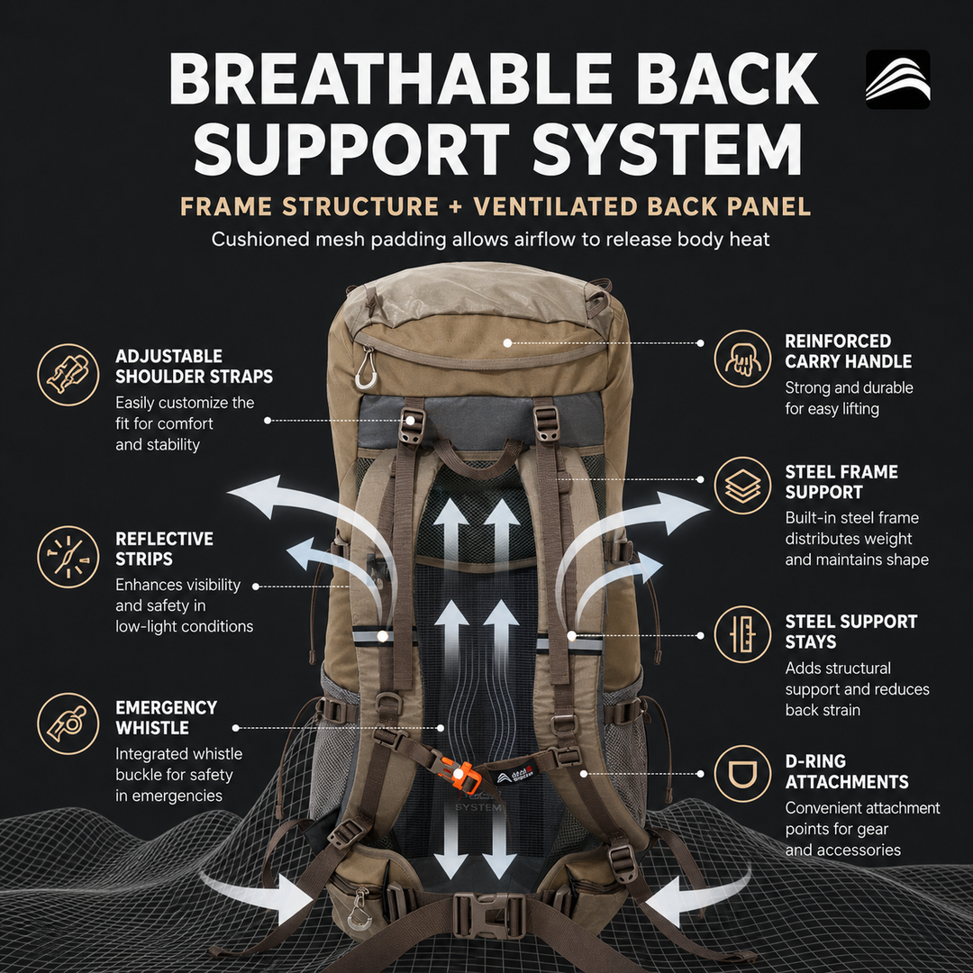 Large Capacity Hiking Backpack Waterproof Breathable Camping Bag