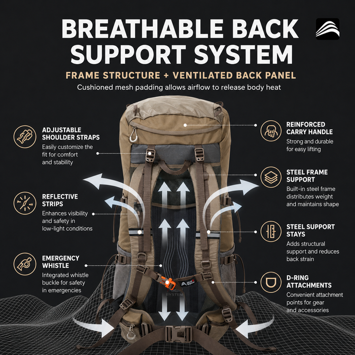 Large Capacity Hiking Backpack Waterproof Breathable Camping Bag