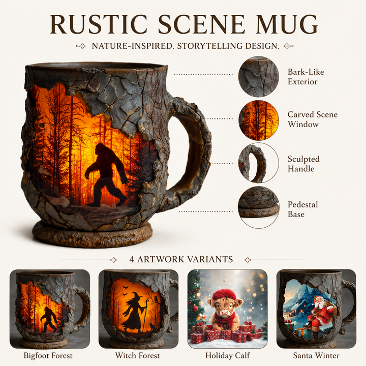 Rustic Resin Mug Bigfoot Witch Calf Santa Figurine Shape