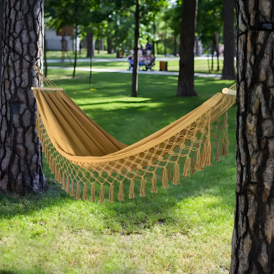 Hammock with Wooden Spreader Bars Indoor Outdoor Hanging Bed