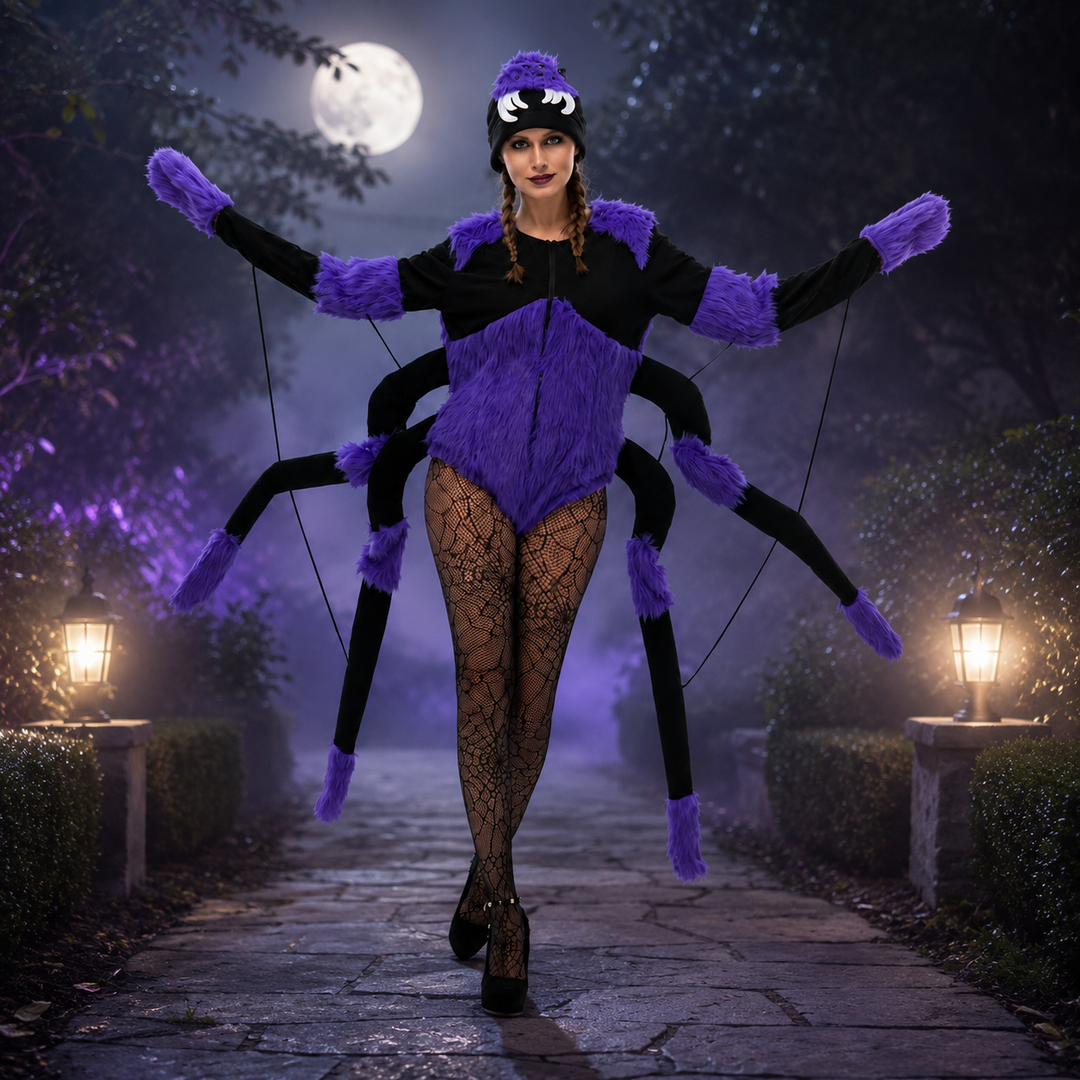 Spider Costume with 8 Legs and Hat for Women Halloween Outfit