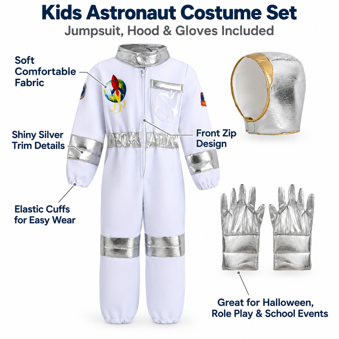 Kids Astronaut Costume Space Suit with Gloves and Helmet Set