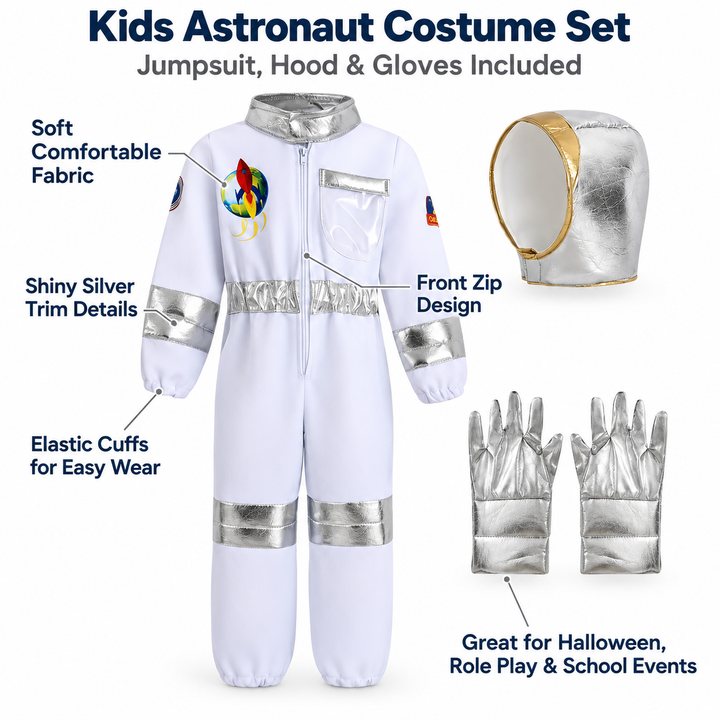 Kids Astronaut Costume Space Suit with Gloves and Helmet Set