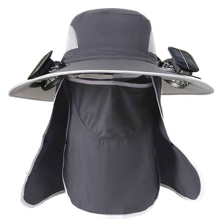 Outdoor Fishing Hat with Two Solar Fans, Removable Sunshade, USB Charging