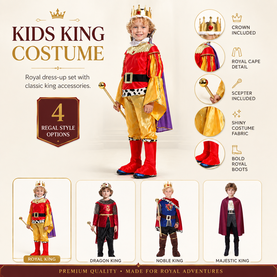 Kids King Costume Set with Crown and Cape Halloween Outfit