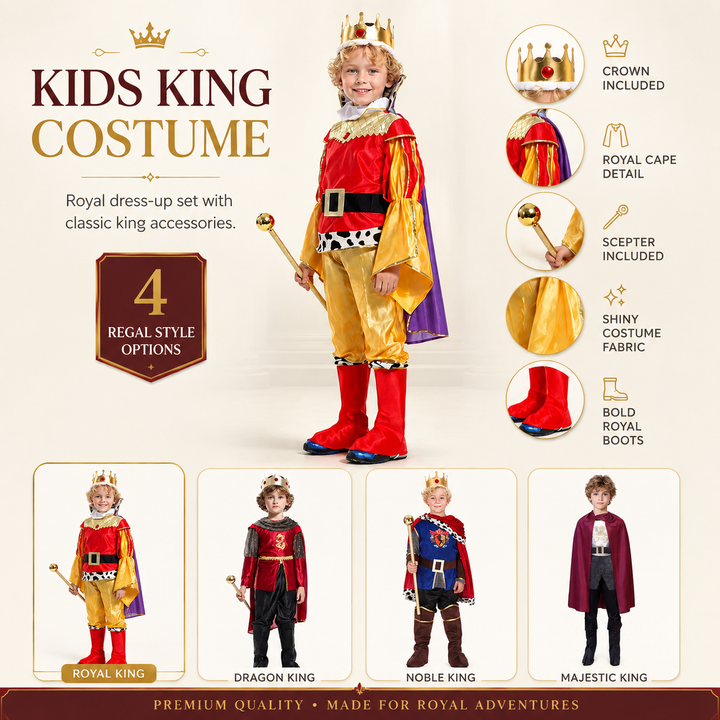 Kids King Costume Set with Crown and Cape Halloween Outfit