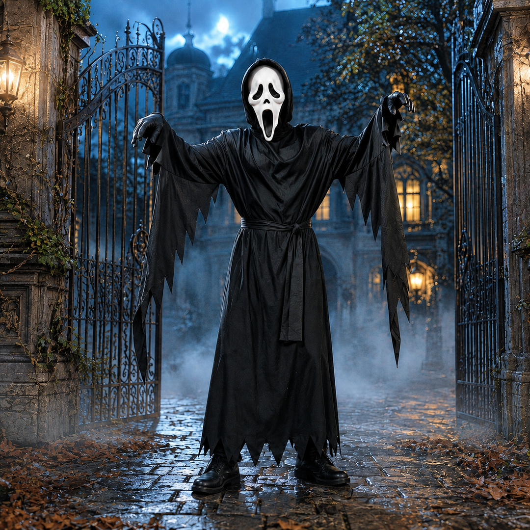 Hooded Robe Halloween Costume with Ghostface Mask and Hood