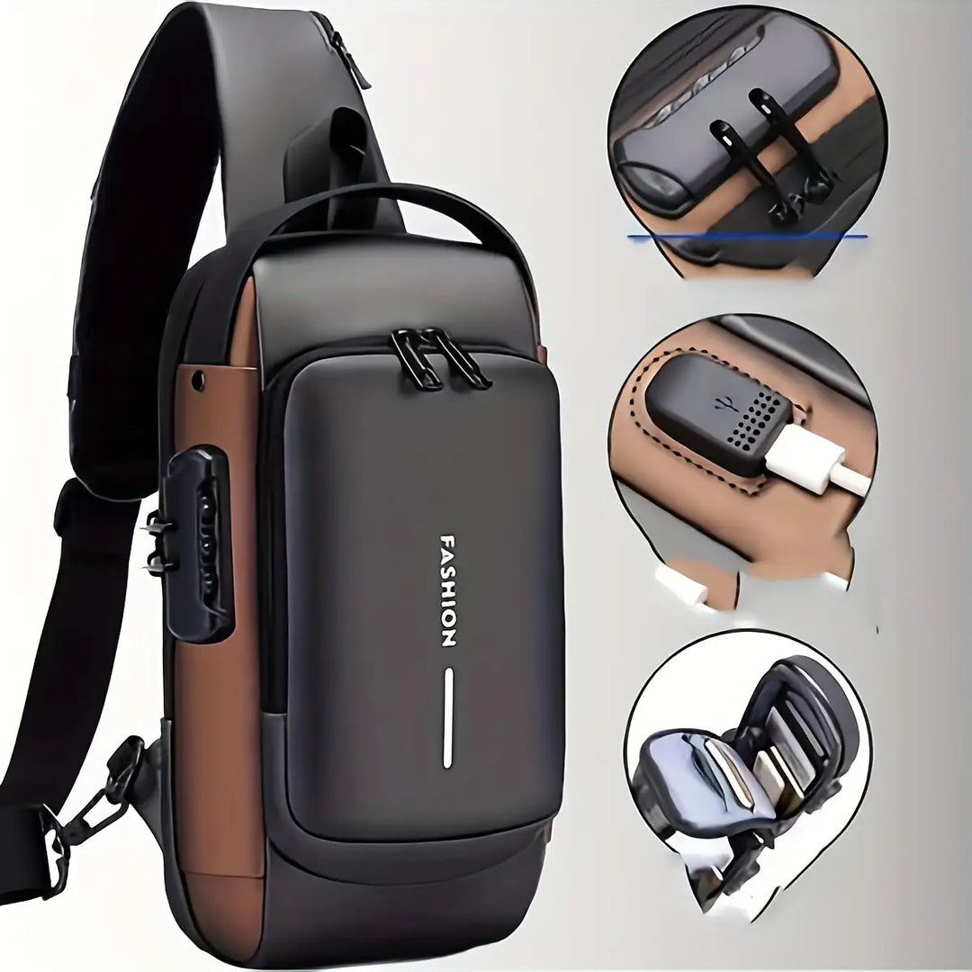 Anti-Theft Motorcycle Backpack with Lock Convertible Crossbody Bag Adjustable Strap