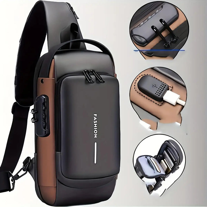 Anti-Theft Motorcycle Backpack with Lock Convertible Crossbody Bag Adjustable Strap